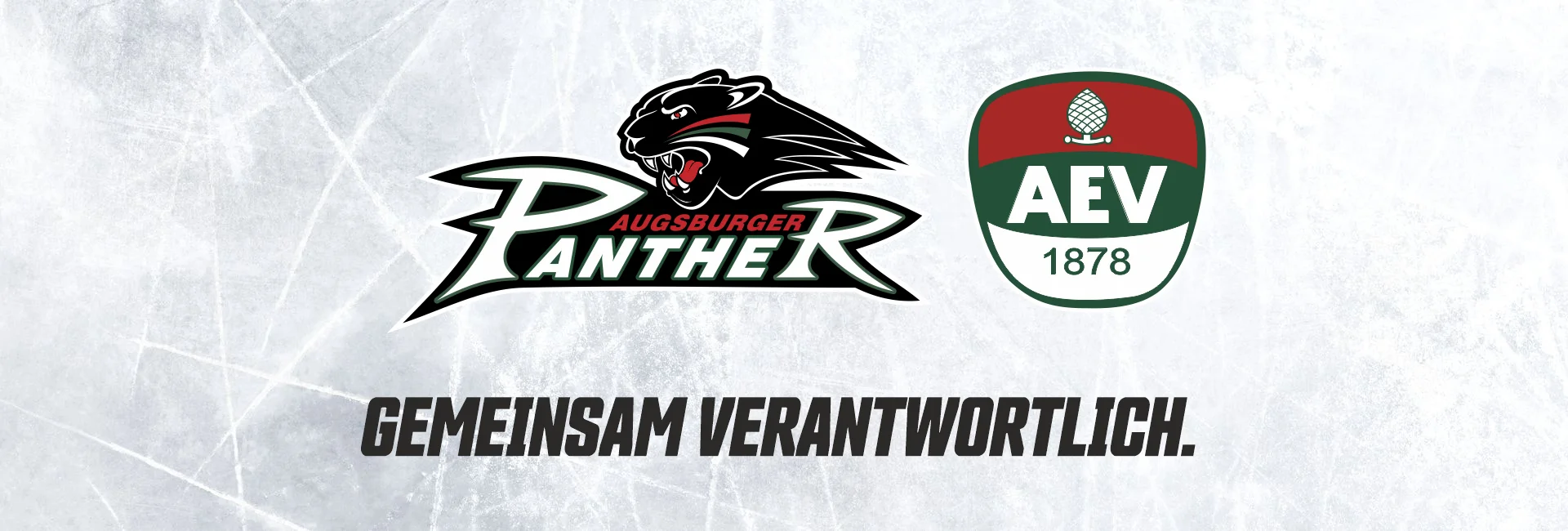 Die Logos der Augsburger Panther und des Stammvereins AEV. Darunter der Schriftzug "Gemeinsam verantwortlich."